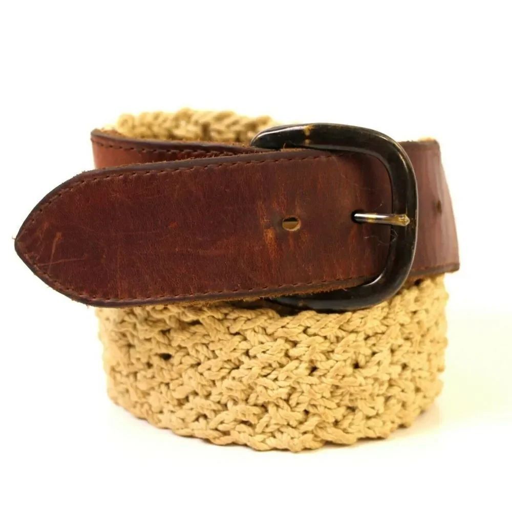 VTG CORD BRAIDED BRAWN GENUINE LEATHER 1 3/4"Wd CASUAL WOMEN'S BELT Sz M/L (15D